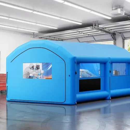 VEVOR Aufblasbare Lackierkabine 7x4x2,75m Spritzkabine Autolackierzelt Blau, mit 550-W-& 750-W-Gebläsen Aktivkohlefiltration Transparentem PVC-Fenster für Mittelgroße Pick-ups Große Möbel Tragbar – Bild 7