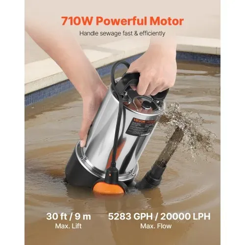 VEVOR 710W Tauchpumpe, 20000l/h, Schmutzwasserpumpe für Abwasser, Schmutzwasser & sauberes Wasser mit automatischem Schwimmerschalter, 9m Förderhöhe, für Pools, Teiche, überflutete Bereiche VEVOR 710W Tauchpumpe, 20000l/h, Schmutzwasserpumpe für Abwasser, Schmutzwasser & sauberes Wasser mit automatischem Schwimmerschalter, 9m Förderhöhe, für Pools, Teiche, überflutete Bereiche