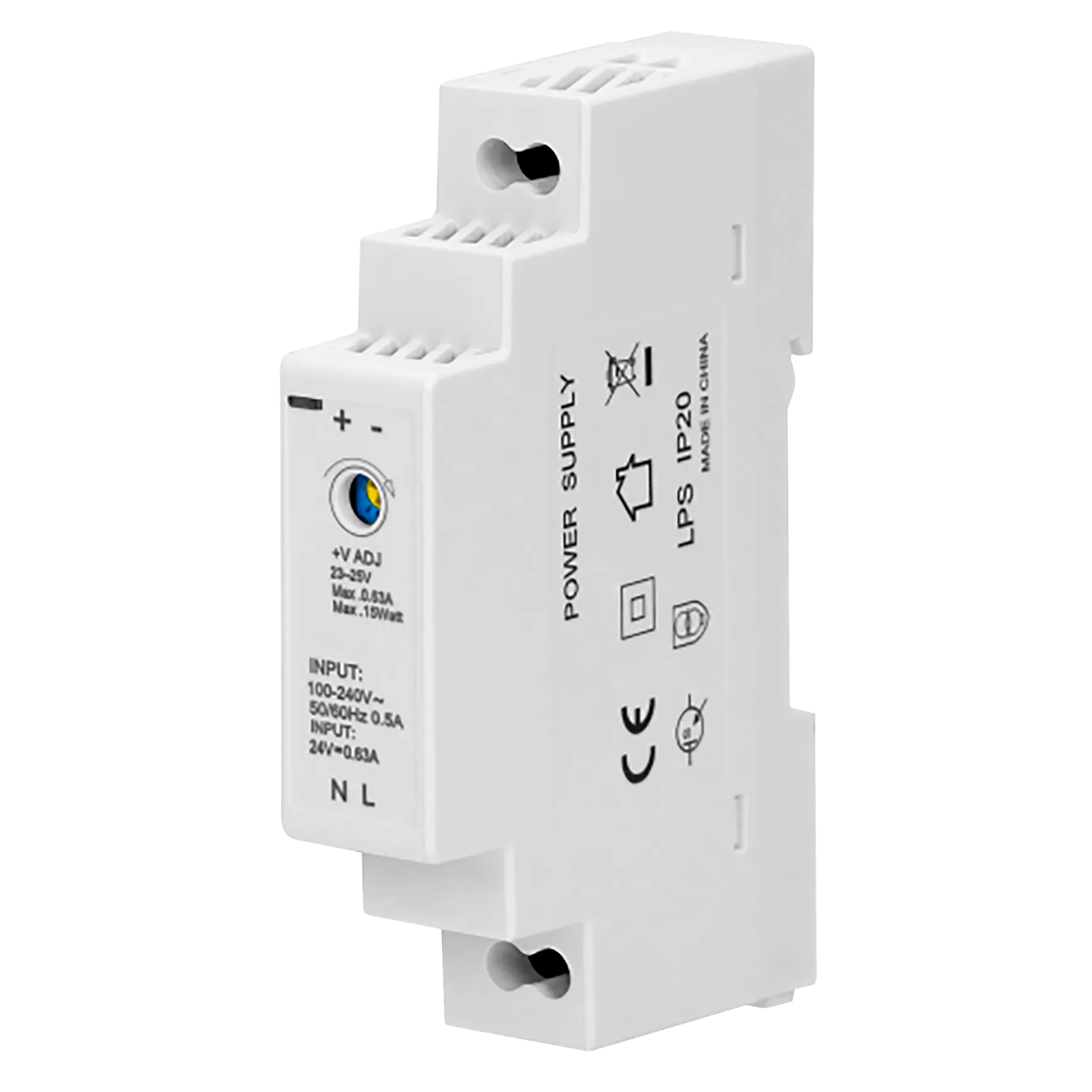 DIN-Schienen-Netzteil, 24VDC, 0,63A, 15W, 1 Modul DIN-Schienen-Netzteil, 24VDC, 0,63A, 15W, 1 Modul