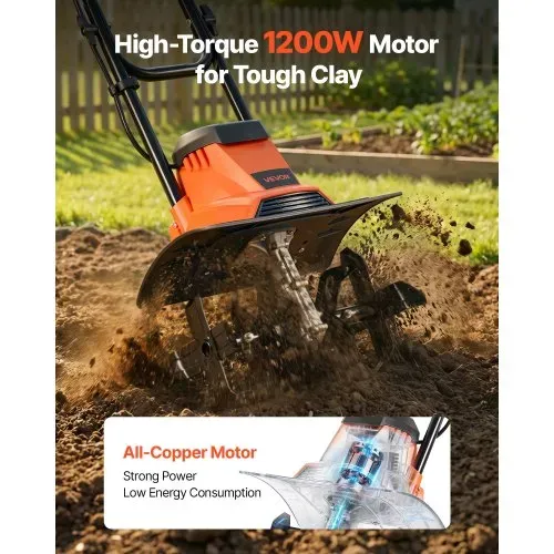 VEVOR Elektro Bodenhacke 36 cm Arbeitsbreite, 22 cm Arbeitstiefe, 1200 W Motorhacke, Bodenkrümler, Kultivator mit Stahlzinken & Klappbarem Führungsholm, Gartenfräse für Rasen-, Hof- & Gartenpflege VEVOR Elektro Bodenhacke 36 cm Arbeitsbreite, 22 cm Arbeitstiefe, 1200 W Motorhacke, Bodenkrümler, Kultivator mit Stahlzinken & Klappbarem Führungsholm, Gartenfräse für Rasen-, Hof- & Gartenpflege