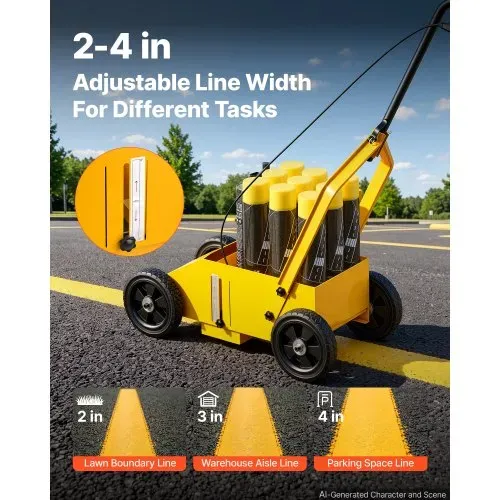 VEVOR Markierungswagen Linien-Markiergerät Linemarker 9 Spraydosen Gelb, Bodenmarkierung für Parkplatz Werkstatt Straße Einkaufszentrum Sportplatz 50–100 mm Einstellbare Linienbreite mit Adapterdüse – Bild 2