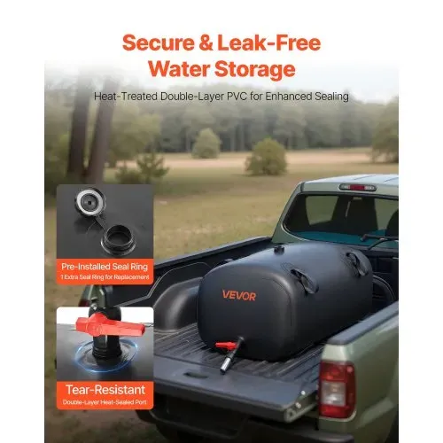 VEVOR Wasserspeicherblase, 113 L Wassersack mit Wasserhahn, Faltbarer & Tragbarer Wasserbeutel aus 1000D PVC, Wasserspeicher für Bewässerungssystem, Trockenheitsresistenz & Katastrophenfälle, Schwarz – Bild 3
