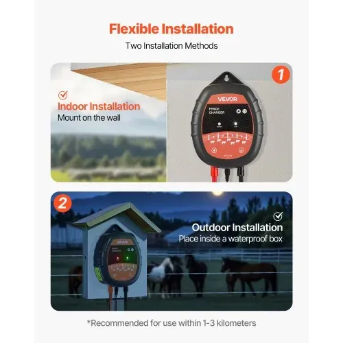 VEVOR Weidezaungerät, 10 kV 1J, AC/DC Elektrozaungerät mit LED-Anzeige, Reichweite 3 km, Leistungsstarkes Plug-in-Ladegerät, zum Schutz von Eindringen vor Wildtieren für Nutztiere & Geflügel – Bild 5