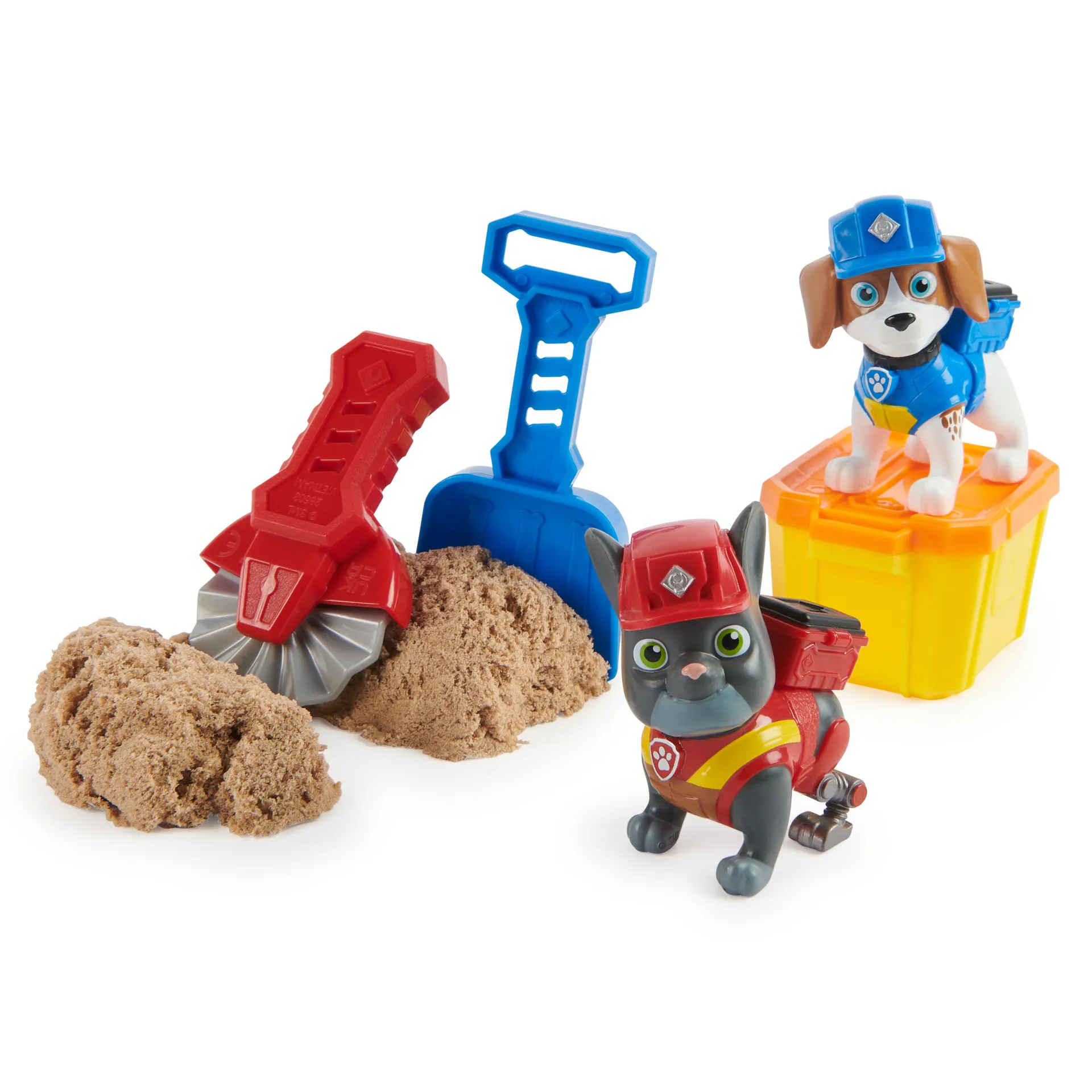 Rubble & Crew – Actionfiguren-Set mit Charger & Wheeler Hundefiguren, 2 Bauspielzeugen und 85g Kinetic Sand Build-it-Sand – Bild 2