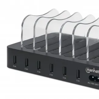 Manhattan 6-Port USB-Ladestation, Sechs USB-A-Ports, bis zu 2,4 A/5 V pro Port, 50 W Ausgangsleistung gesamt, schwarz Manhattan 6-Port USB-Ladestation, Sechs USB-A-Ports, bis zu 2,4 A/5 V pro Port, 50 W Ausgangsleistung gesamt, schwarz