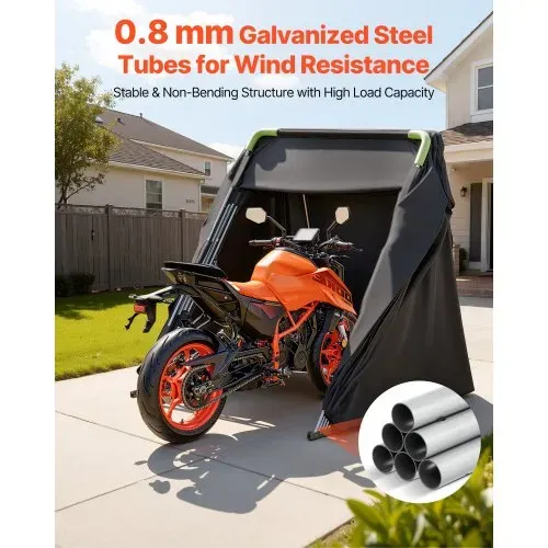 VEVOR Motorrad Zeltgarage, Motorrad Abdeckplane 3460x1375x1900 mm, Motorradgarage mit Sicherheitsschloss, 600D Oxford-Klappzelt, Allwetter-Motorradabdeckung mit Belüftungsfenstern, Schwarz – Bild 3