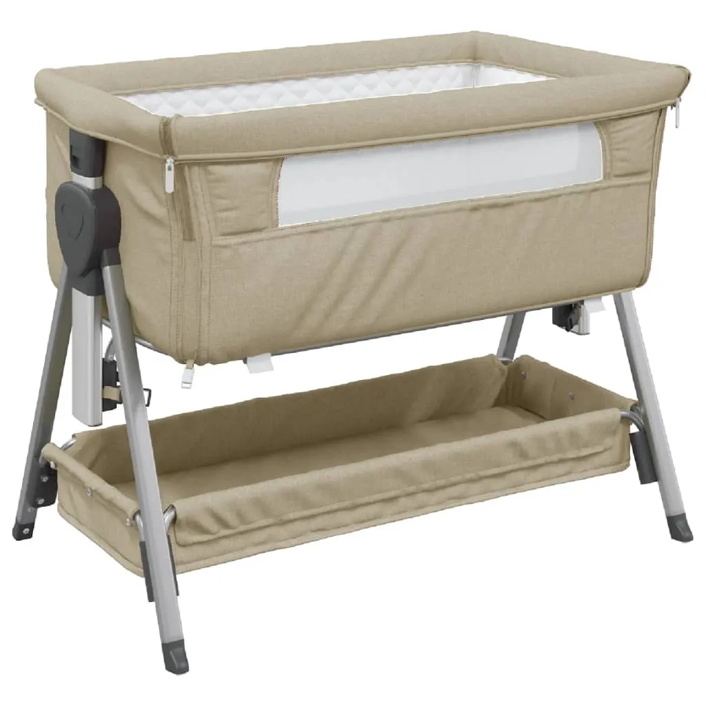 vidaXL Babybett mit Matratze Taupe Leinenstoff – Bild 2