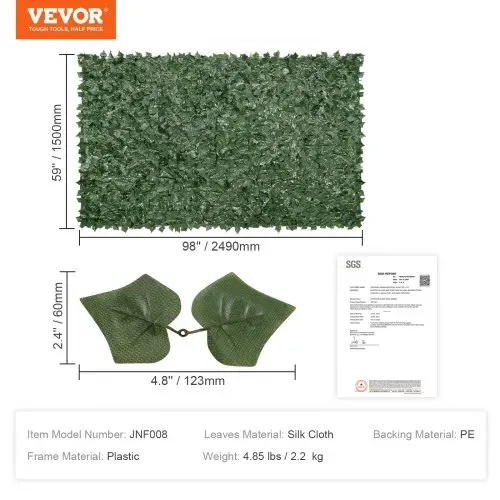 VEVOR Sichtschutzzaun aus Efeu, 1500 x 2490 mm, Sichtschutz, Efeuzaun mit Netzgeweberückseite und verstärkter Verbindung, künstliche Hecken mit Weinblättern als Dekoration für Garten, Hof, Balkon – Bild 6