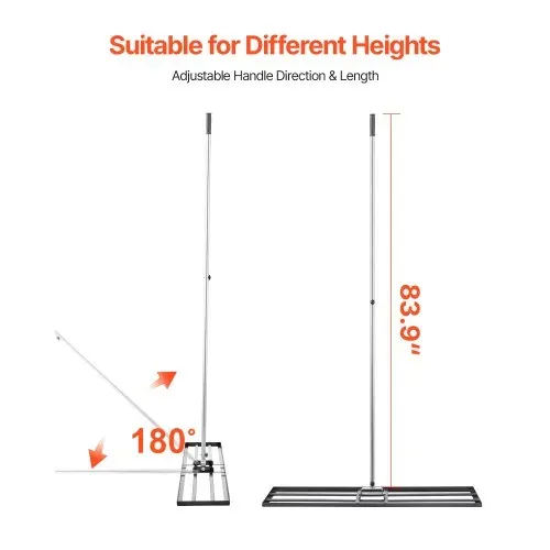 VEVOR Rasennivellierrechen, Levelingrake mit 213 cm Griff, 1219x254 mm Bodenplatte, Nivellierrechen aus Karbonstahl, 2 Höhen verstellbar, Rasennivellierungswerkzeug für den Garten & Golfplätze – Bild 3