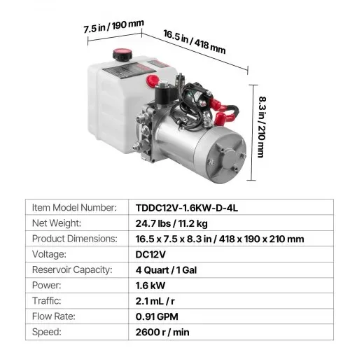 VEVOR 4 Qt Hydraulikaggregat einfachwirkende Kippanhängerpumpe, maximaler Öffnungsdruck 22 MPa und Fördermenge 3,4 L/min, 12 V DC Hydraulikpumpe mit Metallbehälter für Kippanhänger Weiß – Bild 6