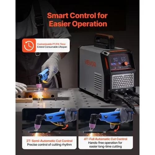 VEVOR Plasmaschneider, 60A Plasmaschneidgerät, Digitalanzeige IGBT-Inverter-Schneidemaschine mit 2T/4T-Funktion & einstellbarer PA/PT-Zeit für industriellen Einsatz (400V 3-Phasig) – Bild 3