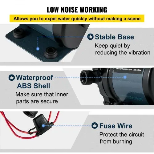VEVOR Abwaschpumpe, 12 V DC, 7 GPM 60 PSI, max. 3 m Hebebühne selbstansaugende Wasserpumpe, mit EPDM-Ventil, Universal-Salzwassersieb & Innengewinde, für Wohnmobil, Marine Deck, Yacht – Bild 4
