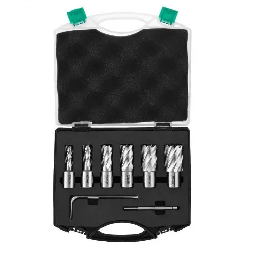 VEVOR Kronenbohrer-Set Metall 6 tlg. 1/2, 9/16, 11/16, 13/16, 15/16, 1-1/16 Zoll Kernbohrer-Satz 25,4 mm Schnitttiefe Ringschneider-Set, aus M2AL-Schnellarbeitsstahl Zubehör für Magnetbohrmaschinen – Bild 8