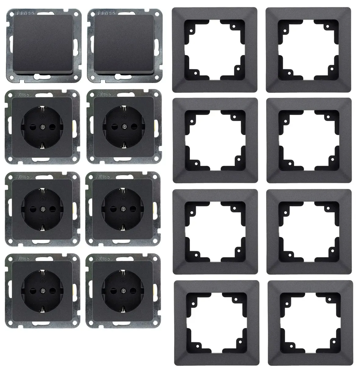 MILOS Starter-Kit, 16-teilig, Anthrazit 6x Steckdose, 2x Schalter, Klemmanschl. MILOS Starter-Kit, 16-teilig, Anthrazit 6x Steckdose, 2x Schalter, Klemmanschl.