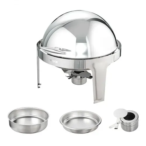 VEVOR 2-teiliger Speisenwärmer Wärmebehälter Chafing-Dish-Set Rolldeckel 5,5 L x 2, Rund Edelstahl Wärmebehälter Buffet Set inkl. Kraftstoffhalter & Esszange, für Restaurants, Buffets, Schulen usw. – Bild 8