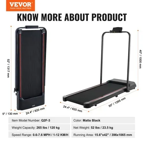 VEVOR Walking Pad Laufband unter den Schreibtisch, Laufband zum Arbeiten, klappbares Laufband mit 120 kg Tragkraft, tragbares 2 in 1 Pad mit 2,5 PS, Griffstange Fernbedienung LED-Anzeige 1-12 km/h – Bild 6