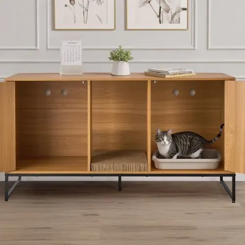 VEVOR Katzenschrank, 1200x450x665 mm, Katzentoilette mit Kratzpad & Stauraum, Katzenklo Schrank, Katzenhaus, passend für die meisten Katzentoiletten, für Schlafzimmer & Wohnzimmer – Bild 7