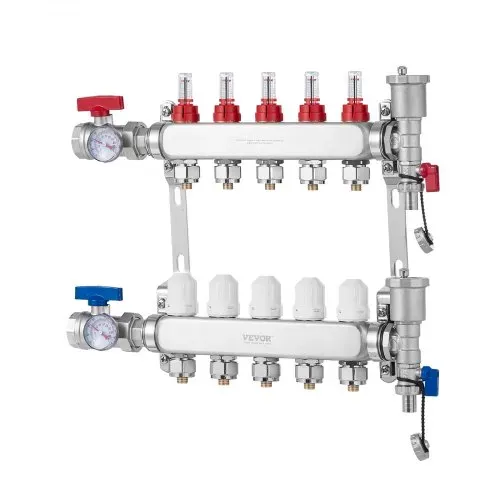 VEVOR 5-Zweig-Wärmeverteilungsverteiler, 1/2-Zoll-PEX-Rohrverteiler, Edelstahl-PEX-Verteiler für hydronische Fußbodenheizung, Wärmeverteilungs-PEX-Verteilersatz mit 1/2-Zoll-Adaptern im Lieferumfang enthalten – Bild 9