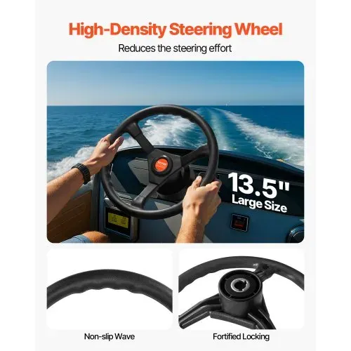 VEVOR Außenbord-Lenksystem-Kit, 14 Fuß Bootssteuerkabel, Standard 3/4 Zoll Konische Welle, 13,5 Zoll Lenkrad, Alu-Marine-Lenksystem, für Yachten, für Yachten, Fischerboote usw. – Bild 4