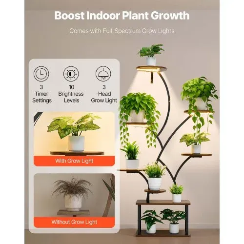 VEVOR Pflanzenständer mit Wachstumslichtern, 8-stöckiges Pflanzenregal, Blumenständer, 3 Timer- & 10 Helligkeitsstufen, Blumenregal als Dekoration für Wohnzimmer & Balkon, 920x310x1575 mm – Bild 2