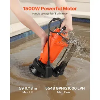 VEVOR 1500 W Tauchpumpe, 21000 l/h, Gusseisen-Schmutzwasserpumpe mit automatischem Schwimmerschalter, 18m Förderhöhe zum Abpumpen von Schmutzwasser, für Pools, Teiche & überflutete Bereiche VEVOR 1500 W Tauchpumpe, 21000 l/h, Gusseisen-Schmutzwasserpumpe mit automatischem Schwimmerschalter, 18m Förderhöhe zum Abpumpen von Schmutzwasser, für Pools, Teiche & überflutete Bereiche