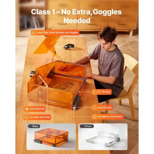 VEVOR Lasergravierer, 10 W, Lasergravur- & Schneidemaschine mit Gehäuse, Laserschneider, Graviermaschine, 300x300 mm Arbeitsbereich, 7000 mm/min, für Holz, Leder, Glas, bestimmte Metalle, Klasse 1 – Bild 4