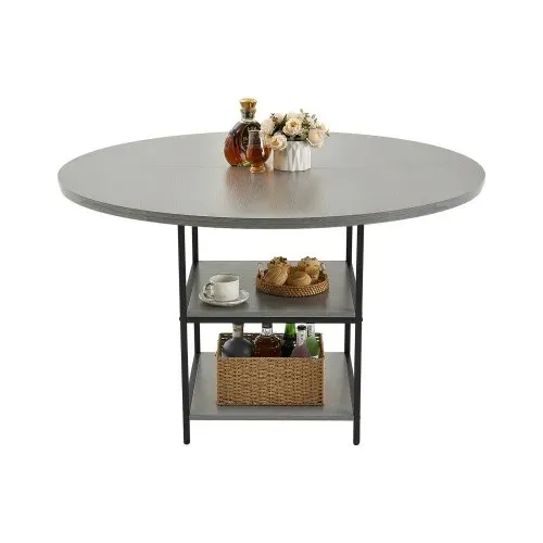 VEVOR runder Esstisch Küchentisch Holztisch (120 cm / 136,1 kg belastbar) für 4-6 Personen, moderne Freizeittische mit Ablage und Metallbeinen, für Küche zu Hause Wohnzimmer, Grau (nur Tisch) VEVOR runder Esstisch Küchentisch Holztisch (120 cm / 136,1 kg belastbar) für 4-6 Personen, moderne Freizeittische mit Ablage und Metallbeinen, für Küche zu Hause Wohnzimmer, Grau (nur Tisch)