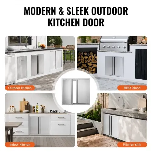 VEVOR Grill-Zugangstür, 660 x 610 mm, Doppelte Außenküchentür, Flächenbündig Montierte Edelstahltür, Vertikale Wandtür mit Versenkbaren Griffen, für Grillinsel, Grillstation, Außenschrank – Bild 5