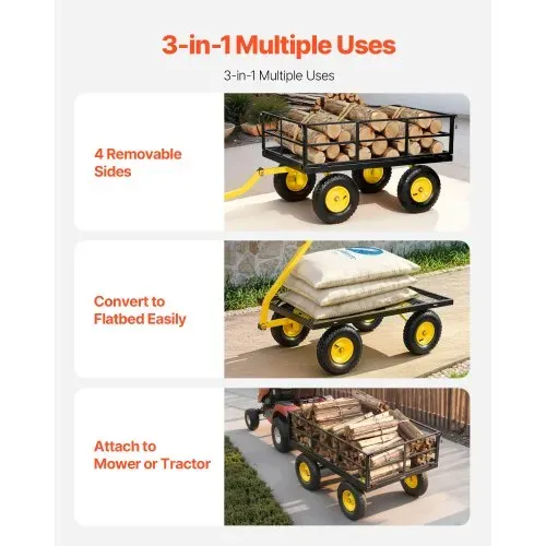 VEVOR Bollerwagen 544,31 kg, Transportwagen, Gartenwagen, Gerätewagen, 2-in-1-Handwagen mit All-Terrain-Reifen, abnehmbaren Seitenteilen aus Netzmaterial & um 180° drehbarem Griff, Gelb/Schwarz – Bild 2