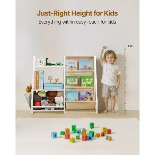 VEVOR Kinderbücherregal Spielzeugaufbewahrung für Kleinkinder Bücherregal mit Stofffächern & Seitentasche, Kinderregal für Kinderzimmer Spielzimmer Kindergarten Kinderkrippe 850 x 300 x 755 mm – Bild 4