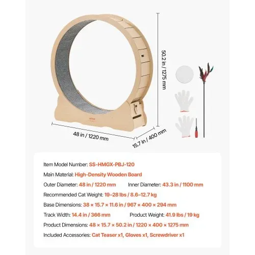 VEVOR Katzenlaufrad, 1080 mm Innendurchmesser, Laufrad aus Holz für 8,6-12,7 kg Katzen, mit Teppichlauffläche & Verriegelungsmechanismus, leises Spielzeug für Wohungkatzen – Bild 6