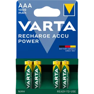 Micro-Akku VARTA, Typ AAA, NiMH-Akku, HR03, 1,2V/1000 mAh, Pre-charged, 4er Pack Micro-Akku VARTA, Typ AAA, NiMH-Akku, HR03, 1,2V/1000 mAh, Pre-charged, 4er Pack