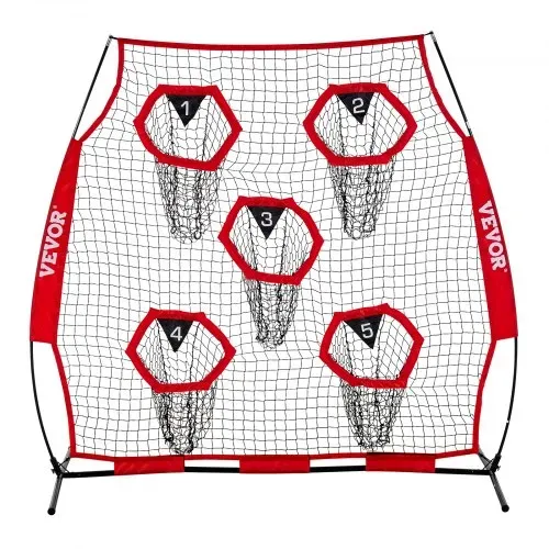 VEVOR Fußballtrainer Wurfnetz Übungsnetz (208 x 91 x 189 cm) mit 5 Zieltaschen & tragbarer Aufbewahrungstasche & Gurten & knotenlosem Netz, Training für die Passgenauigkeit des Quarterbacks, rot – Bild 10