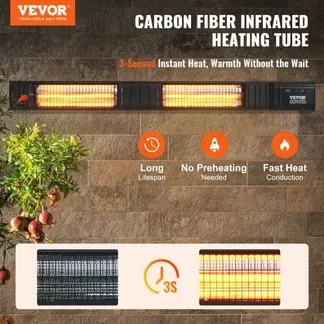 VEVOR Heizstrahler, 3000 W, Wärmestrahler mit Fernbedienung, IP65-Schutz, Carbon-Infrarot-Außenheizgerät mit 9 Gängen und Timer, für Veranda, Terrasse, Esszimmer, Studio, Hinterhof, Wandmontage VEVOR Heizstrahler, 3000 W, Wärmestrahler mit Fernbedienung, IP65-Schutz, Carbon-Infrarot-Außenheizgerät mit 9 Gängen und Timer, für Veranda, Terrasse, Esszimmer, Studio, Hinterhof, Wandmontage