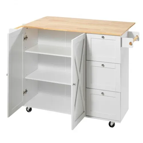 VEVOR Servierwagen Küchenwagen 1430 x 680 x 990 mm, 136 kg Belastbar Kücheninsel Küchenschrank, Rollwagen Küchentrolley mit Handtuchhalter & 2 Schubladen, Mikrowellenschrank Küchenrollwagen Massivholz – Bild 10