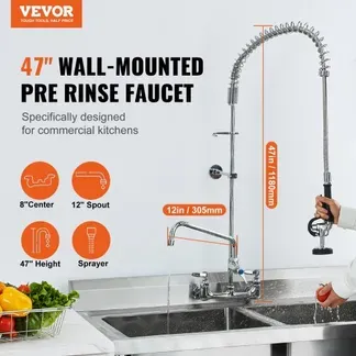 VEVOR Kommerzielle Küchenarmatur Wasserhahn mit Ausziehbarer Vorspülbrause, 118 cm Höhe, 203 mm Mitte, 305 mm Schwenkauslauf, Messing Küchenspülenarmatur zur Deckmontage, für 1/2/3-Fach-Spüle VEVOR Kommerzielle Küchenarmatur Wasserhahn mit Ausziehbarer Vorspülbrause, 118 cm Höhe, 203 mm Mitte, 305 mm Schwenkauslauf, Messing Küchenspülenarmatur zur Deckmontage, für 1/2/3-Fach-Spüle