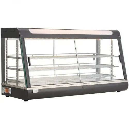 VEVOR 3-stöckige Wärmetheke 180 L, Warmhaltevitrine 1600 W, Warmhaltetheke 30–85 °C, Speisenwärmer mit LED-Beleuchtung & Verstellbaren Ablagen, Speisevitrine für Hamburger Pizza Brot Brathähnchen – Bild 8
