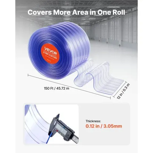 VEVOR PVC-Streifenvorhang, 45,72 m Länge x 30 cm Breite, Lamellenvorhang, Meterware, -20 °C bis 60 °C Vorhangstreifen für Türen von Supermärkten, Garagen, Lagerhallen, Tierhäusern, gerippt VEVOR PVC-Streifenvorhang, 45,72 m Länge x 30 cm Breite, Lamellenvorhang, Meterware, -20 °C bis 60 °C Vorhangstreifen für Türen von Supermärkten, Garagen, Lagerhallen, Tierhäusern, gerippt