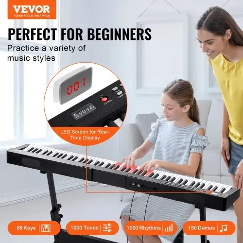 VEVOR Digitales Klavier mit 88 Tasten, halbgewichtete Tasten, tragbares elektrisches Keyboard-Piano-Set in voller Größe mit 1000 Tönen, integrierten Lautsprechern, Sustain-Pedal, Kopfhörern, Bluetooth, MIDI, USB für Anfänger VEVOR Digitales Klavier mit 88 Tasten, halbgewichtete Tasten, tragbares elektrisches Keyboard-Piano-Set in voller Größe mit 1000 Tönen, integrierten Lautsprechern, Sustain-Pedal, Kopfhörern, Bluetooth, MIDI, USB für Anfänger
