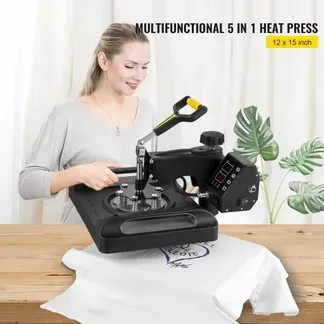 VEVOR Transferpresse 5 in 1 T-Shirt Druckmaschine 29 x 38 cm Transferpresse 1000W Textilpresse Druckmaschine mit 1,5 m Kabellänge für Übertragung von Mustern auf T-Shirts Kappen, Becher Schwarz VEVOR Transferpresse 5 in 1 T-Shirt Druckmaschine 29 x 38 cm Transferpresse 1000W Textilpresse Druckmaschine mit 1,5 m Kabellänge für Übertragung von Mustern auf T-Shirts Kappen, Becher Schwarz