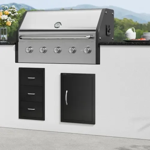 VEVOR Grill-Zugangstür, 415 x 570 mm, Einzelne Außenküchentür, Flächenbündig Montierte Kaltplattentür, Vertikale Wandtür mit Griff, für Grillinsel, Grillstation, Außenschrank Schwarz – Bild 7