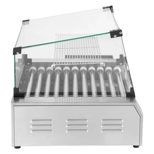 VEVOR Hot Dog Grill Maschine Hot dogs 11 Rollen Edelstahl, 2200 W, Elektrogrill mit Abdeckung & 2 Temperaturregler & seitlicher Aufbewahrungsbox & herausnehmbarem Regal & Ölauffangschale – Bild 10