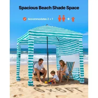 VEVOR Strand-Cabana 183 x 183 cm Strandüberdachung mit Seitenwand, UPF 50+ Sonnenschutz, Strandpavillon mit Sandsäcken, tragbarer Sonnenschutz Sonnenschirm für Familie, grüne Streifen VEVOR Strand-Cabana 183 x 183 cm Strandüberdachung mit Seitenwand, UPF 50+ Sonnenschutz, Strandpavillon mit Sandsäcken, tragbarer Sonnenschutz Sonnenschirm für Familie, grüne Streifen