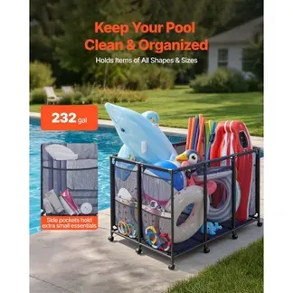 VEVOR Pool-Aufbewahrungsbehälter, 125x84x84 cm, Aufbewahrungsbox, Aufbewahrungswagen, Organizer mit Seitentaschen & Rollen, Robustem Metallrahmen, Netzkorb für Poolspielzeug VEVOR Pool-Aufbewahrungsbehälter, 125x84x84 cm, Aufbewahrungsbox, Aufbewahrungswagen, Organizer mit Seitentaschen & Rollen, Robustem Metallrahmen, Netzkorb für Poolspielzeug
