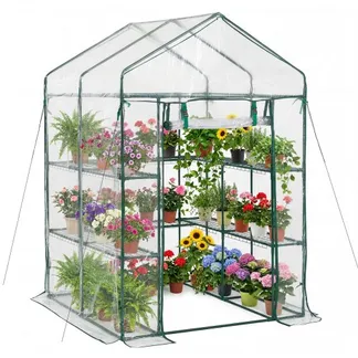 VEVOR Gewächshaus 137x137x196 cm, Foliengewächshaus, Tomatenhaus, Tomatengewächshaus mit PVC-Abdeckung, 2 Ebenen, 10 Regalböden, Aufrollbarer Reißverschlusstür, Treibhaus für Außenbereich VEVOR Gewächshaus 137x137x196 cm, Foliengewächshaus, Tomatenhaus, Tomatengewächshaus mit PVC-Abdeckung, 2 Ebenen, 10 Regalböden, Aufrollbarer Reißverschlusstür, Treibhaus für Außenbereich