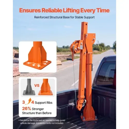 VEVOR Pickup Kran Manueller Ladekran Hebekran mit Handwinde 499kg Tragkraft, Kohlenstoffstahlkonstruktion, Klappbar, Teleskopausleger, 360° Drehkranz, Für Pick-up LKW Anhänger, Hebezeug für Baustelle – Bild 3