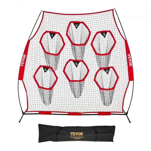 VEVOR Fußballtrainer Wurfnetz Übungsnetz (274 x 106 x 243 cm) mit 6 Zieltaschen & tragbarer Aufbewahrungstasche & Gurten, Wurfelziel-Training für die Passgenauigkeit des Quarterbacks, rot VEVOR Fußballtrainer Wurfnetz Übungsnetz (274 x 106 x 243 cm) mit 6 Zieltaschen & tragbarer Aufbewahrungstasche & Gurten, Wurfelziel-Training für die Passgenauigkeit des Quarterbacks, rot