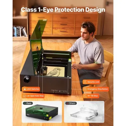 VEVOR Lasergravierer, 20 W, Lasergravur- & Schneidemaschine mit integrierter Kamera, Laserschneider, 36.000 mm/min, Arbeitsbereich 50 x 32 cm, für Holz, Leder, Glas, Papier, bestimmte Metalle, Klasse 1 – Bild 4