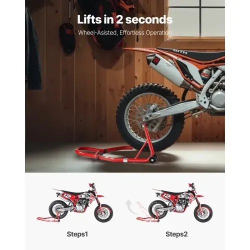 VEVOR Motorrad-Hinterradständer (385 kg Tragkraft), robuster Motorradständer mit U- und L-Gabelschwingenspule, verstellbarer Motorrad-Hebeständer für Suzuki Yamaha Honda Kawasaki, rot – Bild 5