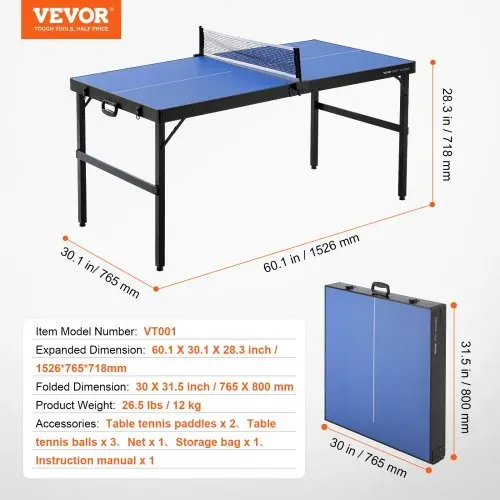 VEVOR Tischtennistisch Ping-Pong-Tisch, mittelgroße tragbare Tischtennisplatte, Tischtennisplatte aus MDF zusammenklappbar komplettes Set mit Netz, 2 Schlägern, 3 Bällen, Tragetasche, Griff – Bild 6